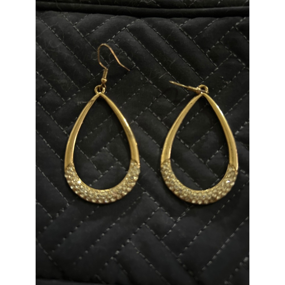 Gold Teardrop Earrings Rhinestone‎ Dangle Statement Jewelry Fashion